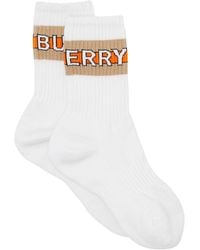 Burberry Logo Intarsia Cotton Blend Socks - White