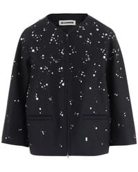 Jil Sander - Chaqueta De Lana Con Cremallera Y Apliques - Lyst