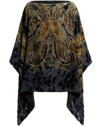 Etro - Burnout Velvet Poncho Top With Placed Paisley Print - Lyst