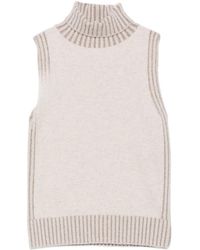 D.exterior - Ribbed-Trim Roll-Neck Sleveeless Sweater - Lyst