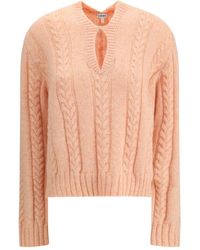 Loewe - Cable-Knit V-Neck Sweater - Lyst