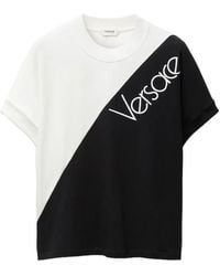 Versace - T-Shirt Slim En Jersey De Coton Stretch Avec Logo Brodé - Lyst