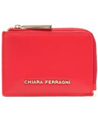 Chiara Ferragni Eyelike Logo Plaque Zipped Wallet in Red