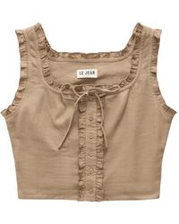 Le Jean - Ruffled-Trim Linen Crop Top - Lyst