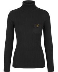 Elisabetta Franchi - Ribbed-Knit Logo Turtleneck Sweater - Lyst