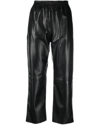 Pinko - Cropped Straight-leg Leather Trousers - Lyst