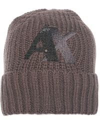 ARMANI EXCHANGE - Ribbed-Knit Logo Beanie Hat - Lyst