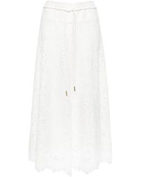 Zimmermann - Embroidered Cotton Long Skirt - Lyst