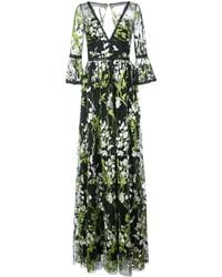 Marchesa notte Geborduurde Trompet Mouwjurk - Zwart