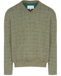 Maison Margiela - V-Neck Grid-Pattern Wool Sweater - Lyst