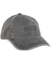 Ganni - Cappello da baseball denim con ricamo - Lyst