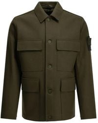 Stone Island - Logo-Patch Button-Up Jacket - Lyst