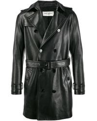 Saint Laurent - Leather Trench Coat - Lyst