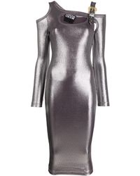 Versace - Metallic-finish cut-out midi dress - Lyst