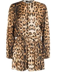 Roberto Cavalli - Leopard-Print Long-Sleeve Dress - Lyst