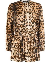 Roberto Cavalli - Leopard-Print Long-Sleeve Dress - Lyst
