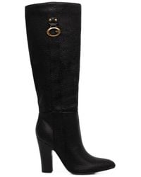 Guess - Logo-Plaque Pebbled-Leather Boots - Lyst