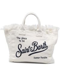 MC2 Saint Barth - Sac Cabas Colette En Lin À Logo Imprimé Et Franges - Lyst