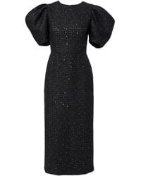 Carolina Herrera - Tweed Puff-Sleeve Midi Dress - Lyst