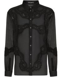 Dolce & Gabbana - Lace-embellished Sheer Organza Shirt - Lyst