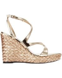 Jimmy Choo - 85Mm Ayla Metallic Cross-Strap Wedge Sandals - Lyst