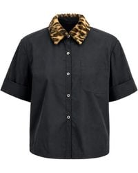 Toccin - Zadie Leopard-Print Collar Cropped Shirt - Lyst