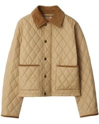 Burberry - Cropped Quilted Coat With Corduroy Collar - Lyst