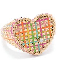 Yvonne Léon - 9Kt Chevalière Coeur Picotti Email Diamond Signet Ring - Lyst