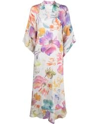 120% Lino - Floral-print Kaftan Maxi Dress - Lyst