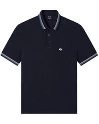ARMANI EXCHANGE - Striped-Trim Logo-Embroidered Polo Shirt - Lyst