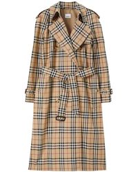 Burberry - Trench coat in gabardine di cotone check - Lyst