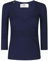Elisabetta Franchi - Ribbed V-Neck Sweater - Lyst