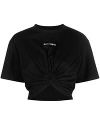 Palm Angels - T-shirt Raccourci En Jersey De Coton À Broderies, Découpe Et Fronces - Lyst