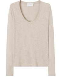 American Vintage - Jacksonville T-Shirt Met Diepe Ronde Hals En Lange Mouwen - Lyst
