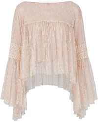Alberta Ferretti - Dotted Sheer-Lace Flared Blouse - Lyst