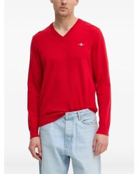GANT - V-Neck Logo-Embroidered Sweater - Lyst