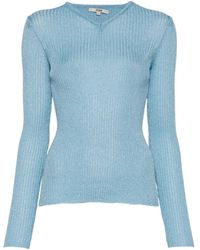 Maje - Ribbed-Knit V-Neck Sweatshirt - Lyst
