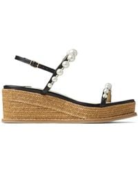 Jimmy Choo - Amatuus 60 Pearl Embellishment Raffia Wedge Sandals - Lyst