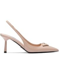 Prada - Brushed Leather Slingbacks 75 - Lyst