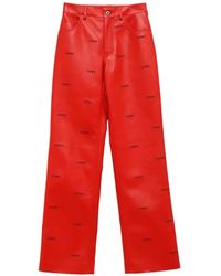 Loewe - Logo-Print Leather Trousers - Lyst