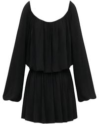 Saint Laurent - Long-Sleeve Gathered Mini Dress - Lyst
