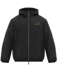 EA7 - Logo-Patch Hooded Jacket - Lyst