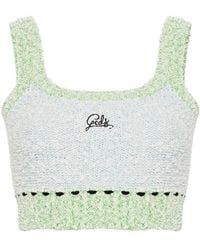 Gcds - Logo-Embroidered Bouclé Cropped Top - Lyst
