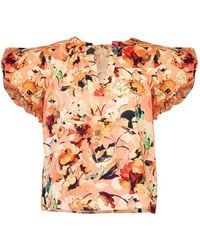 Ulla Johnson - Abril Puffed-Sleeves Floral Blouse - Lyst