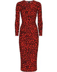 Dolce & Gabbana - Robe mi-longue à imprimé léopard - Lyst
