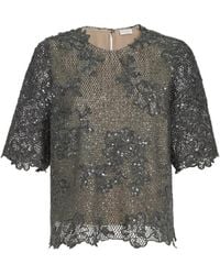 Brunello Cucinelli - Dazzling Lace-Embroidery T-Shirt - Lyst