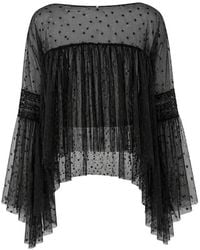 Alberta Ferretti - Embroidered Sheer Blouse - Lyst