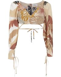 Amir Slama - Tropical Print Cropped Wrap Blouse - Lyst