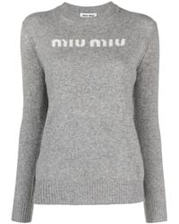 Miu Miu - Pull en laine à logo intarsia - Lyst