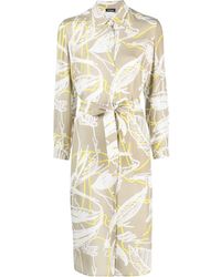 Kiton - Vestido camisero midi con hojas estampadas - Lyst
